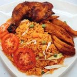 Firewood Jollof Rice, Chicken, Plantain (Min Order 15)