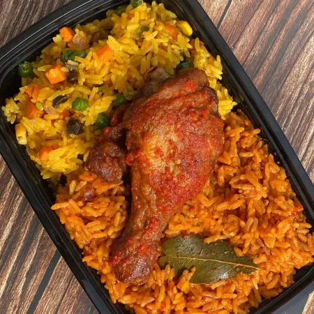 Firewood Jollof, Fried Rice, Chicken (Min Order 15)